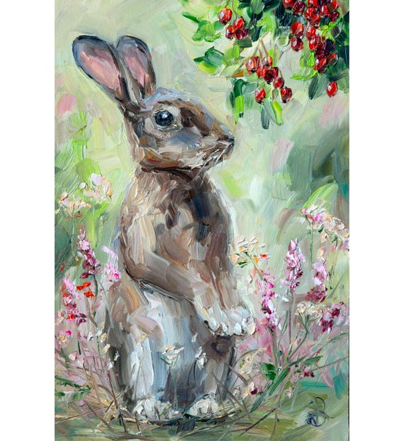 油絵 うさぎ 絵画 キャンバス油絵 原画 ホーランドロップ うさぎ と