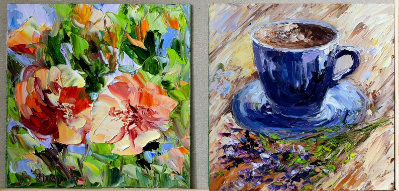 Hibiscus small wall art 8x8 cute gift for mom Hibiscus painting Original art Gift for her Impasto flower painting