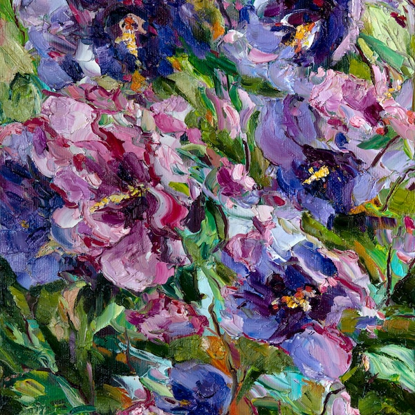 Peinture à l'huile d'hibiscus sur toile, art floral original, peinture impressionniste, peinture à l'huile empâtement par Bondareva Nataliia