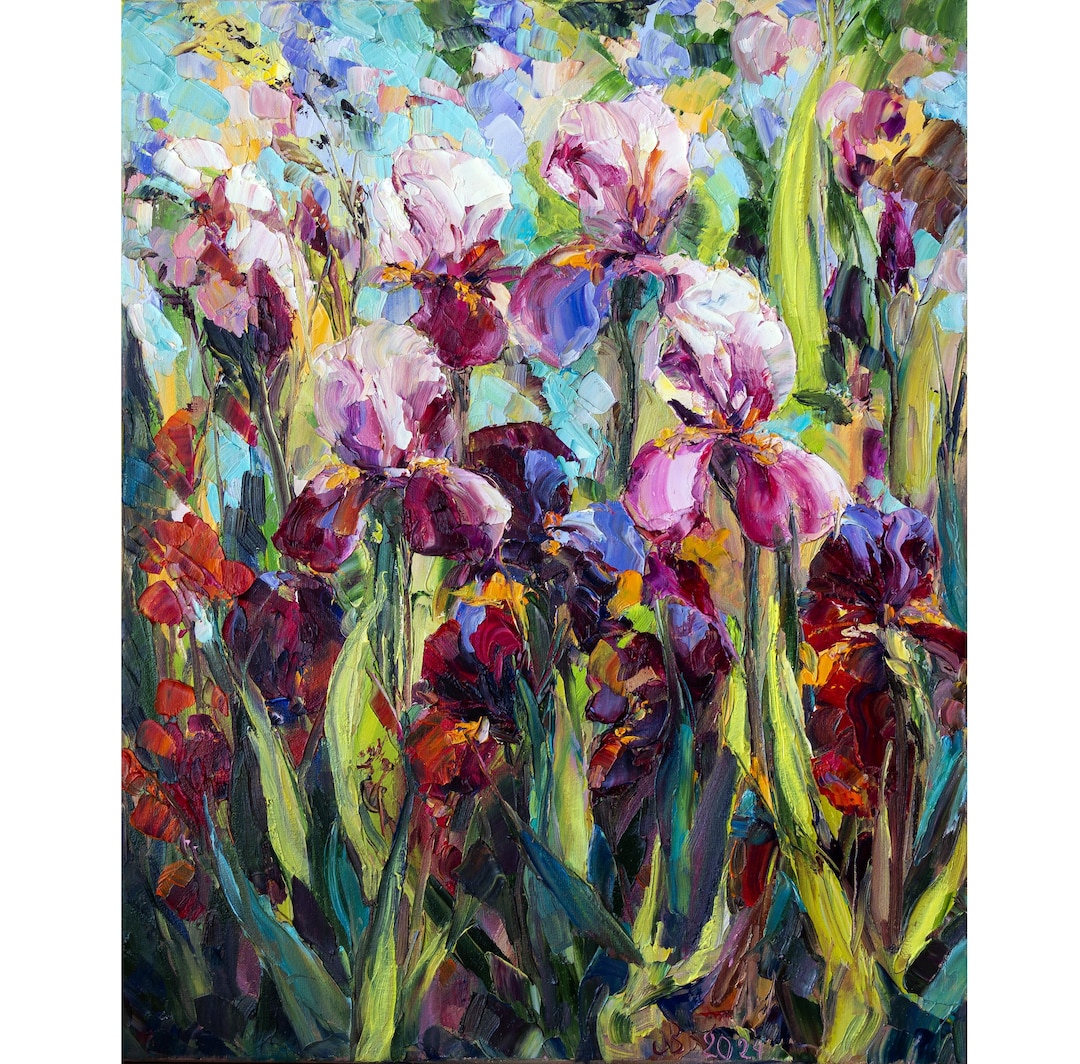 Irises Oil Painting, Original Art, Textured Flowers Paintings on Canvas ...