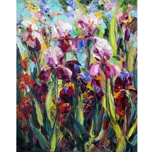 Irises oil painting, Original Art, Textured flowers paintings on canvas, Impasto Floral wall art, Impressionist painting, Bedroom wall decor