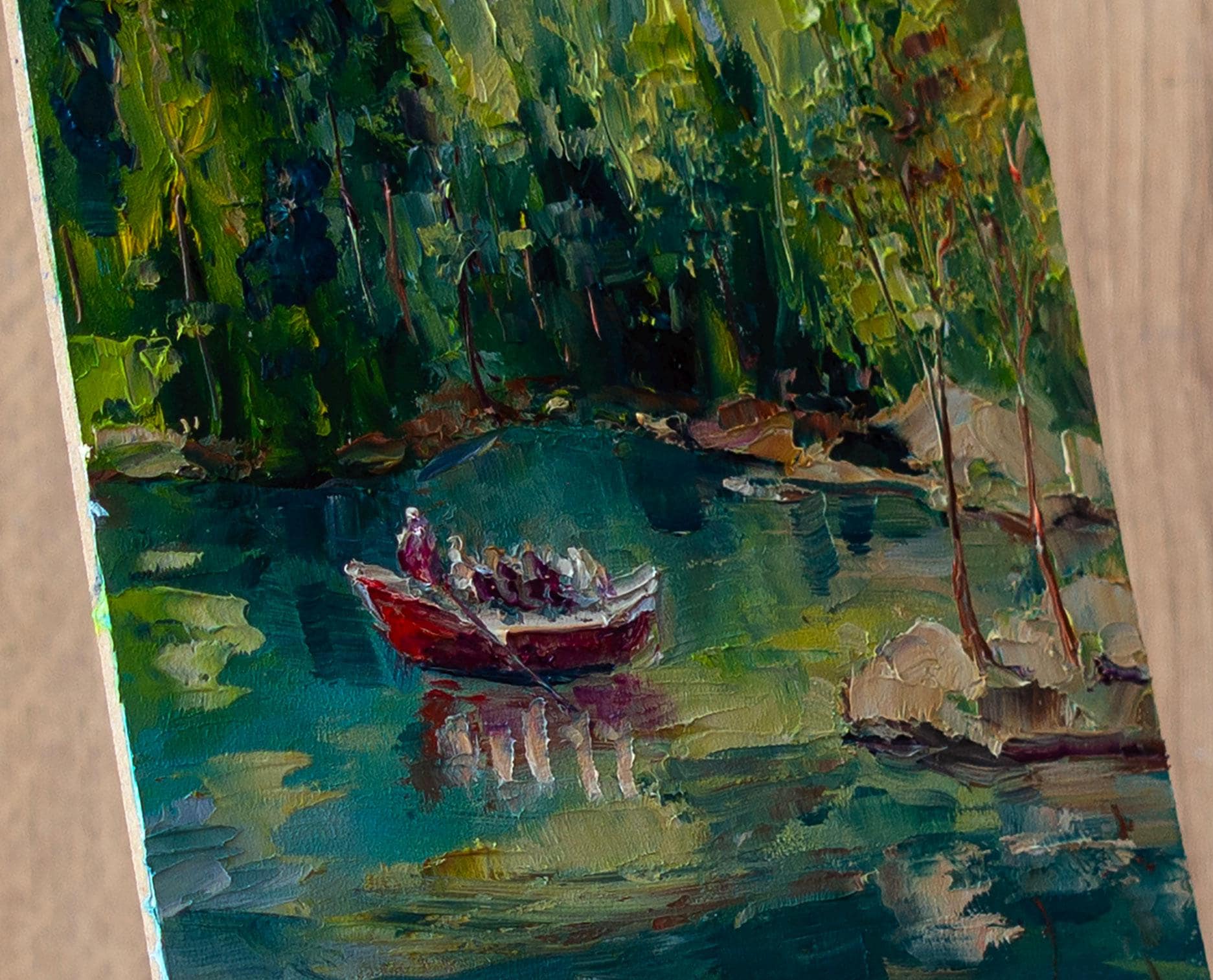 山の湖の絵画 スイスのオリジナルアート。印象派の絵画。BoNatArt