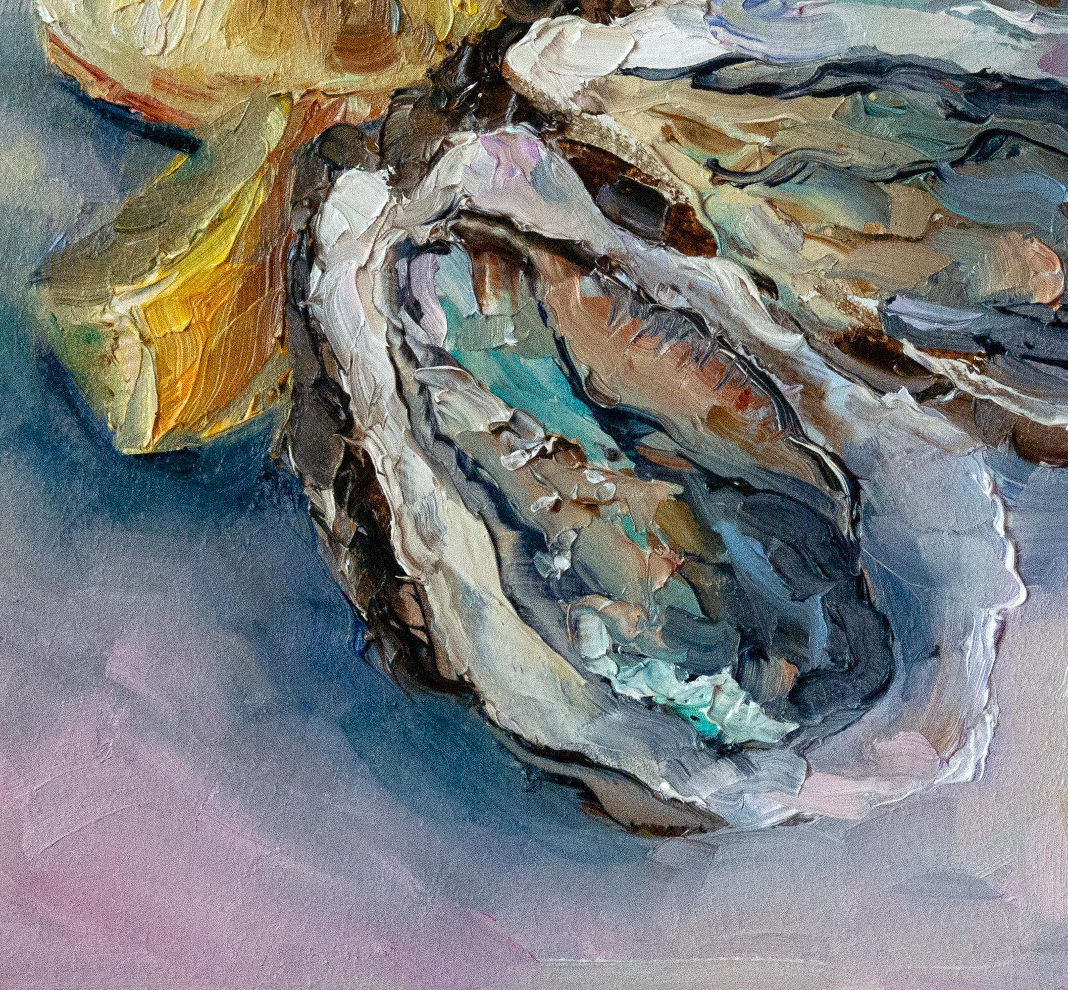Oysters With Lemon Oil Painting Original Art, Seafood Impasto
