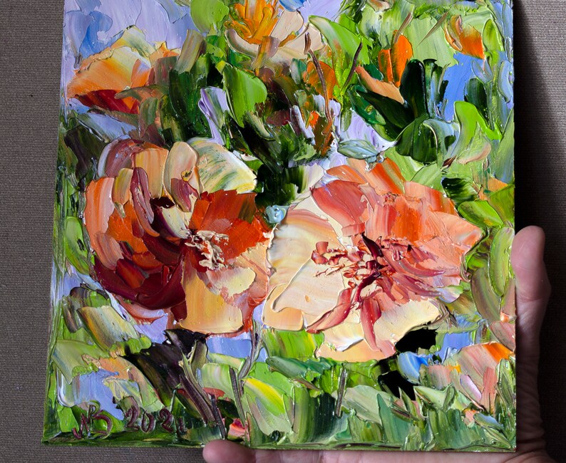 Hibiscus small wall art 8x8 cute gift for mom Hibiscus painting Original art Gift for her Impasto flower painting