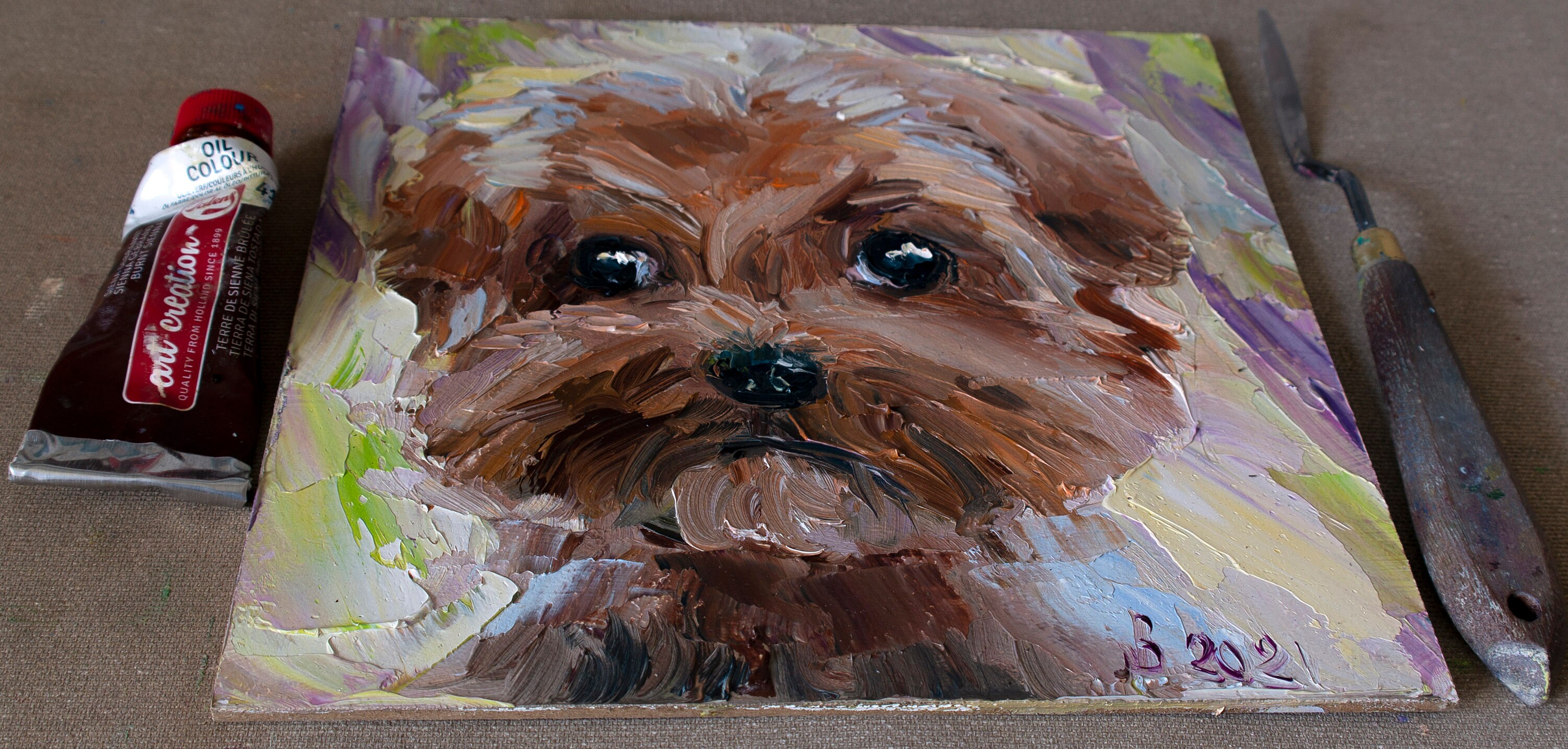 Portrait cute puppy painting Original art impasto small oil Etsy