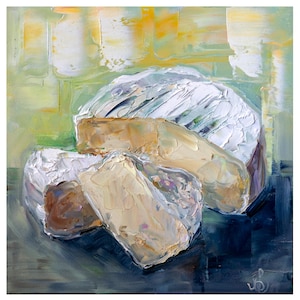 Pintura de queijo Arte original, pintura de comida empastada, arte de camembert, obras de arte de Bondareva Nataliia