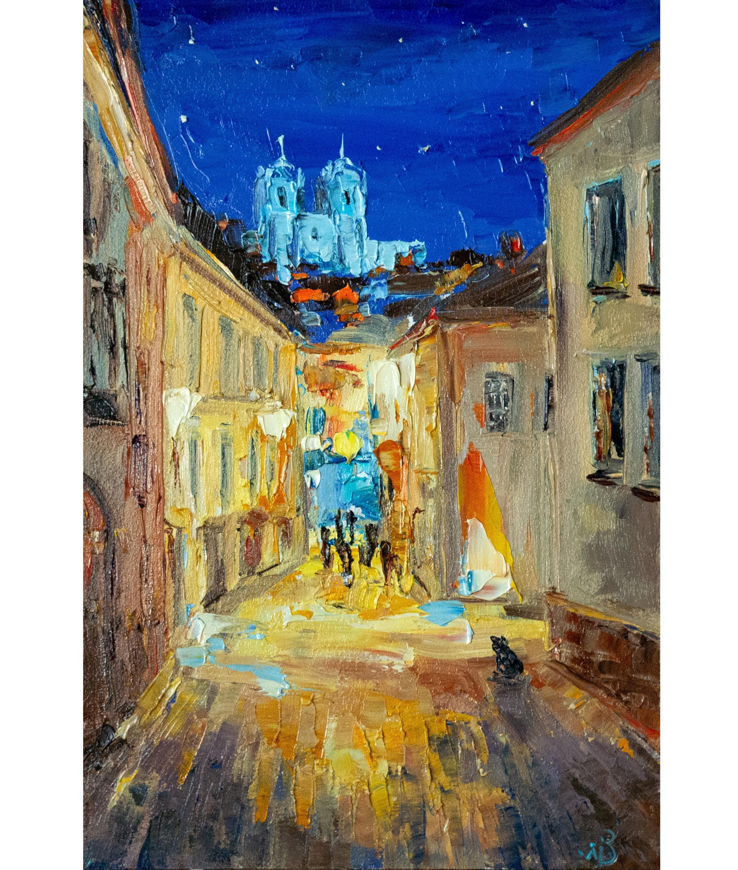ポルトの夜景絵画、BoNatArtによるオリジナルのインパストアート作品
