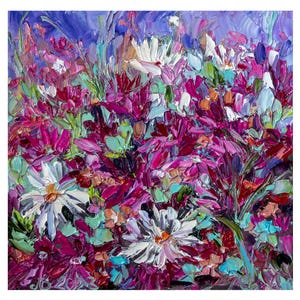 Roze bloemen schilderij, originele kunst, getextureerde bloem schilderij, Impasto klein schilderij 8 x 8 door Bondareva Nataliia