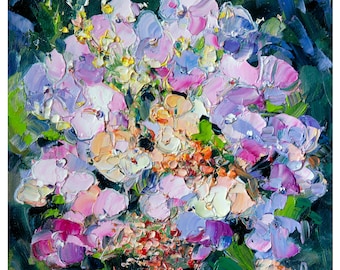 Pintura al óleo empastada: Flores abstractas rosas, pintura original, 8x8 pulgadas