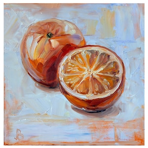 Oranges painting original, Fruits Original art, small painting 8x8&quot;, Textured wall art, Impressionist painting impasto, Gift for her