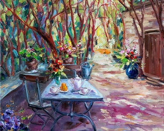 France Oil Painting on Canvas, Originale Paesaggio Urbano Con