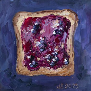 Jam toast painting Original art, Impasto Food art painting, Kitchen wall decor, artwork by Bondareva Nataliia