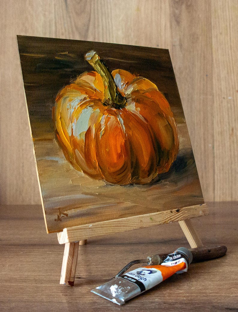 Pumpkin Painting Original art, Vegetable oil Painting, Artwork by Bondareva Nataliia image 3