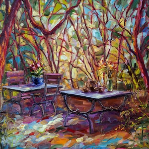 French impressionist painting, Provence old garden paintings on canvas, Original art, Bedroom wall decor