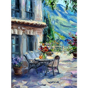 Amalfi coast painting Impasto Original Art, Italian courtyard Impressionist painting, small textured art, Gift for him