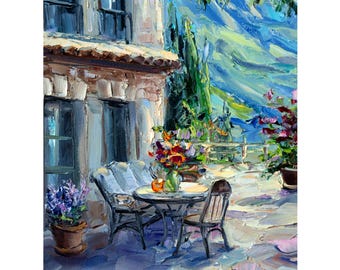 Amalfi Küste Malerei Originales Gemälde: Impressionismus Italienischer Burghof by BoNatArt