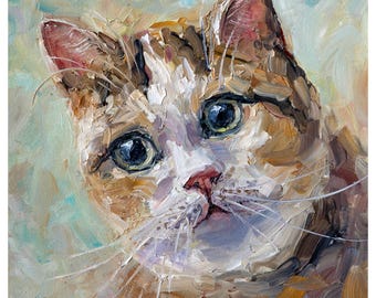 Pastellfarbene Katze: Original Ölgemälde für ein Kinderzimmer