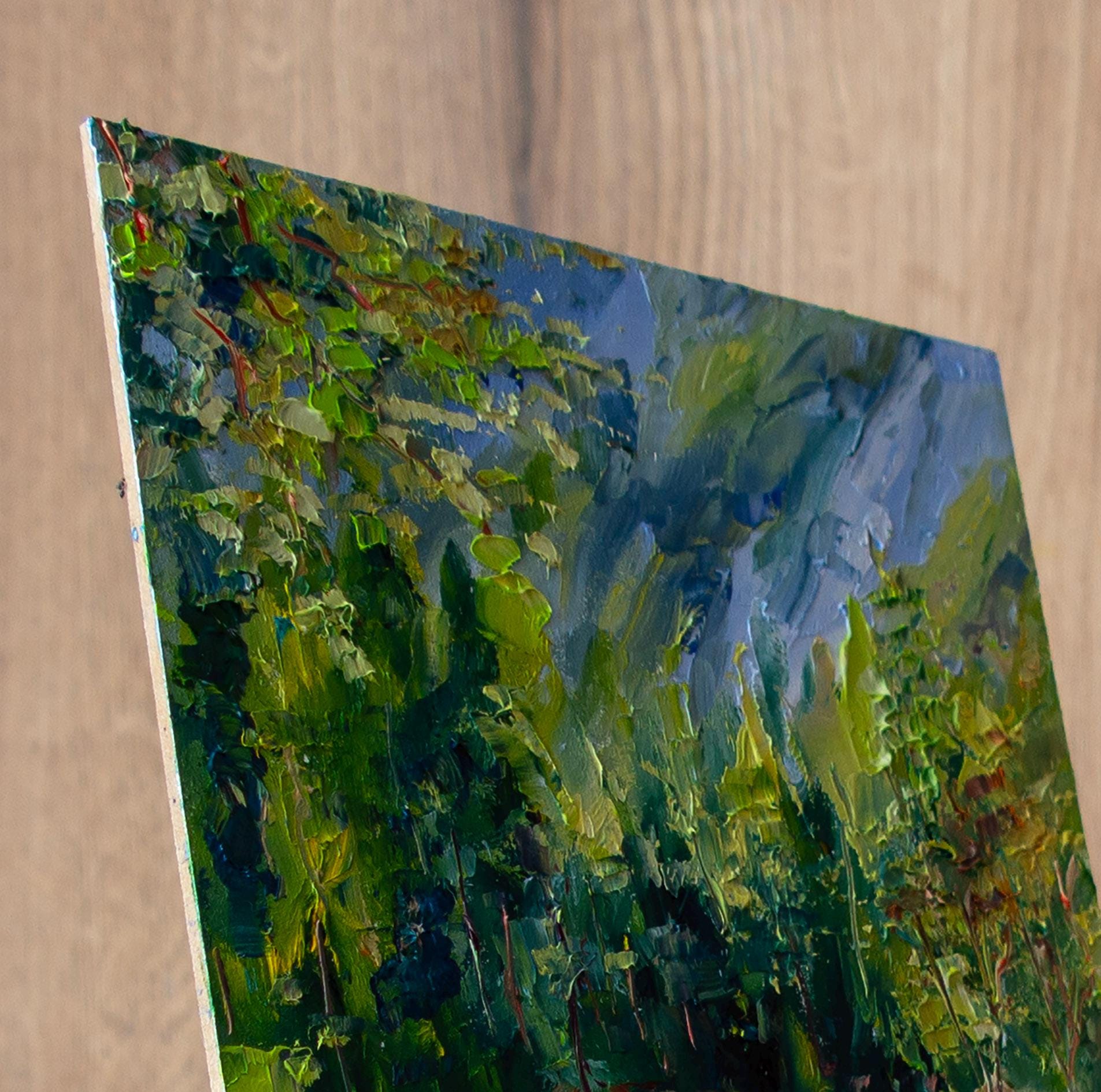 山の湖の絵画 スイスのオリジナルアート。印象派の絵画。BoNatArt