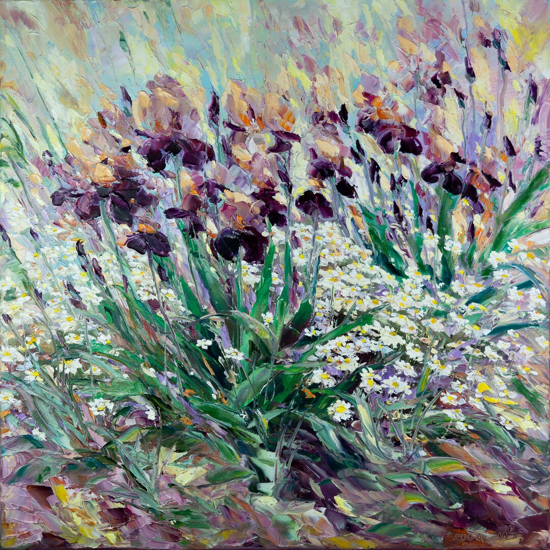 Irises Oil Painting on Canvas Original Art Abstract Floral - Etsy
