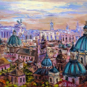 Evening Rome paintings on canvas, Original art, Italy  Cityscape impasto painting, Impressionist painting, Gift for him