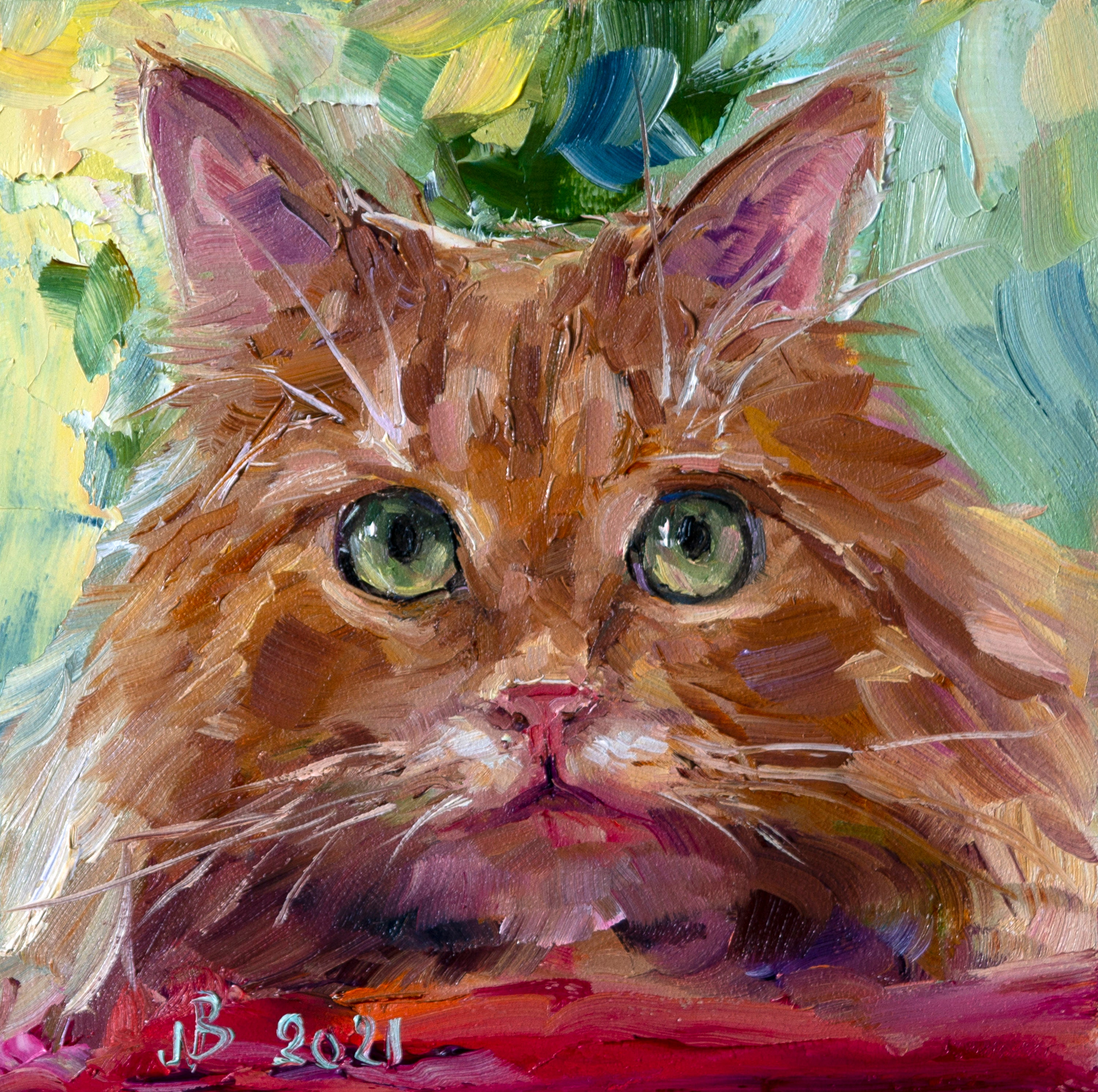 Portrait Cute Ginger Cat Painting Original Art Impasto Small Etsy