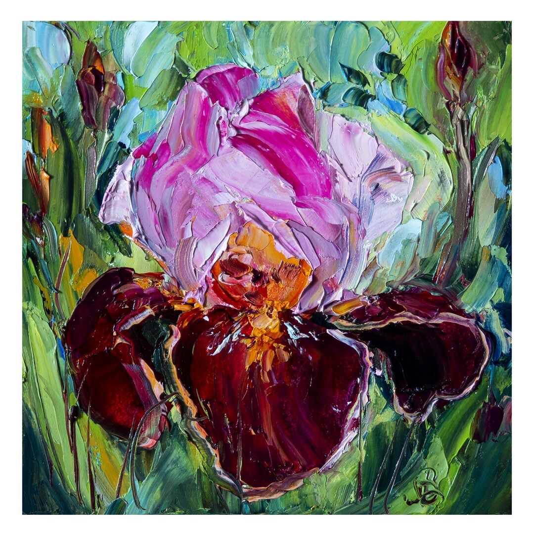 Irises Oil Painting Textured Floral Wall Art (8x8) - Etsy