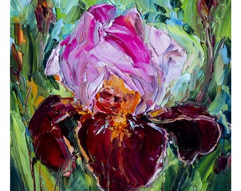 ゼラニウムの絵画、花、オリジナルアート、インパスト、油絵、小さな