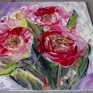 Red Tulips Painting Original, Impasto Spring Flowers, Small Oil Artwork ...