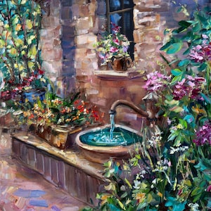 Original art, Garden painting on canvas, Impressionist French landscape painting