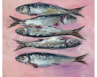 Sardinen Malerei Original Kunst Seafood Malerei Küche Wanddekor