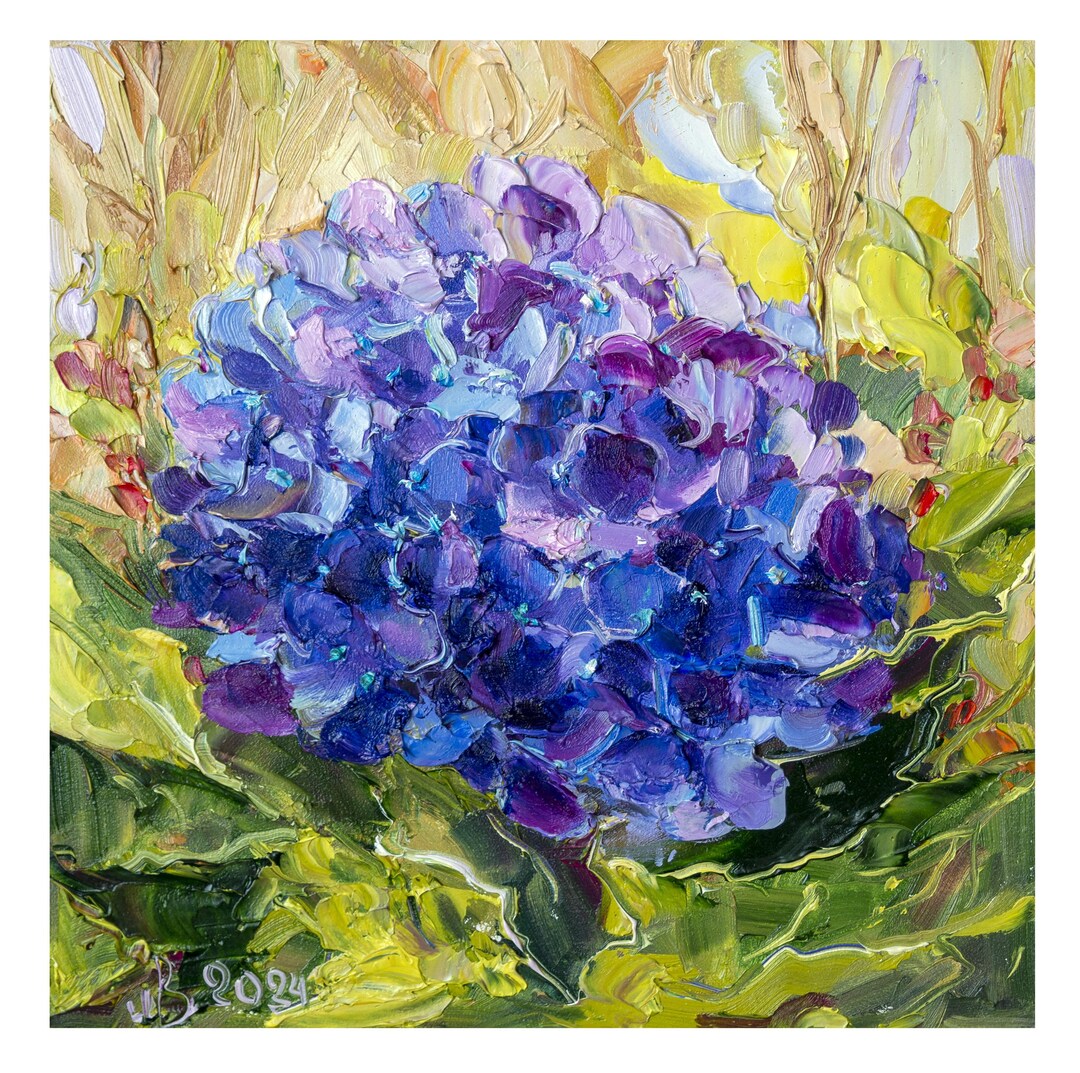 Blue Hydrangea Painting Original Art Floral Impasto Oil Painting Small ...