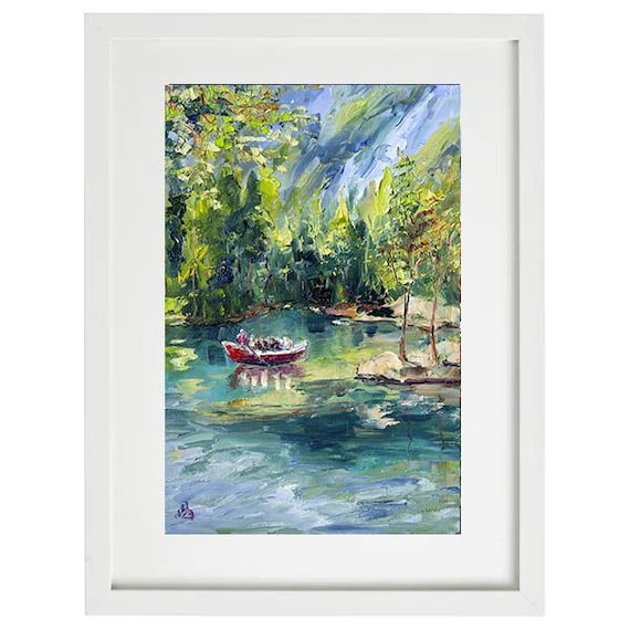 スイスの山と湖の油彩画　印象派 山の湖の絵画 スイスのオリジナルアート。印象派の絵画。BoNatArt