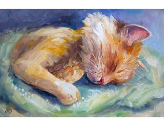 Ginger Tabby Katze Ölgemälde: Zeitgenössische abstrakte Kunst, Kinderzimmer Dekor