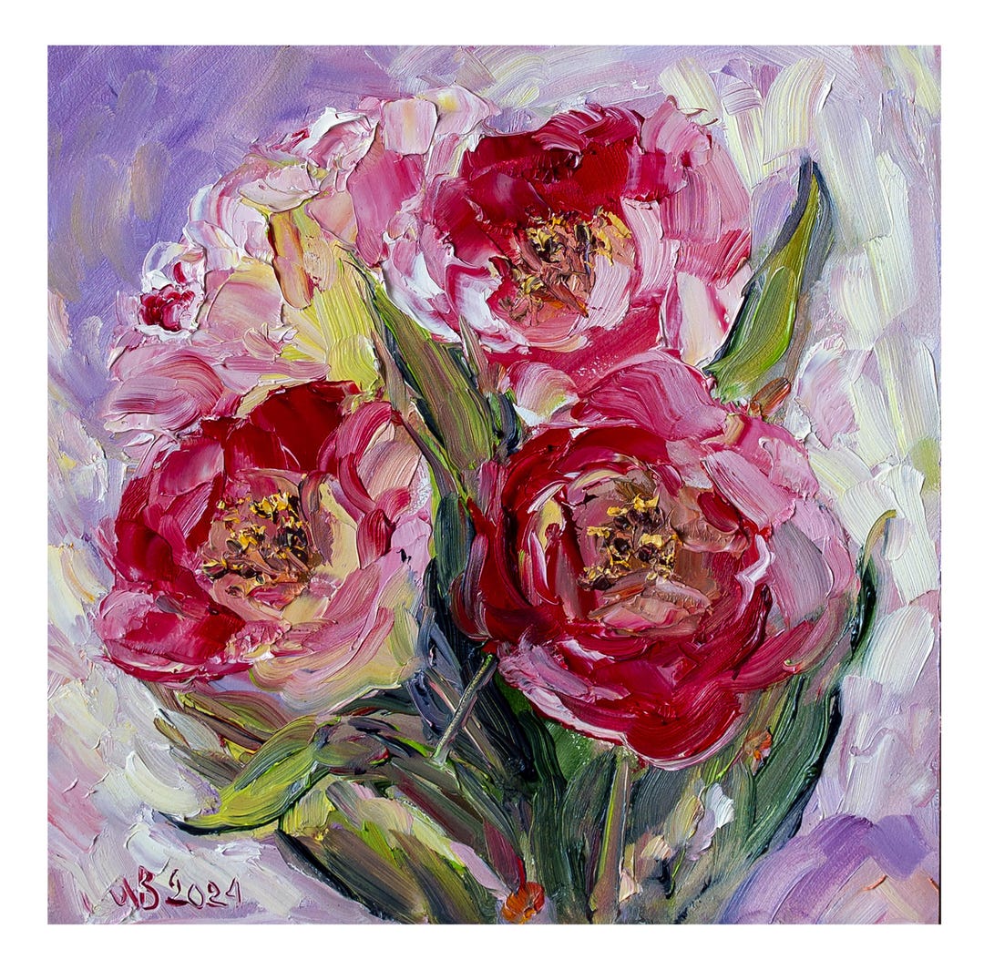 Red Tulips Painting Original, Impasto Spring Flowers, Small Oil Artwork ...