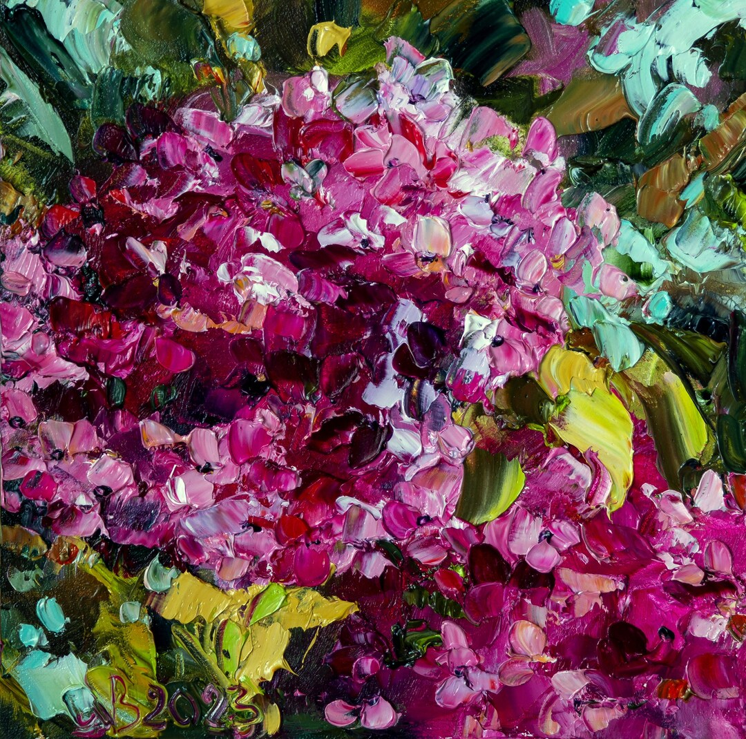 Pink Hydrangea Painting Flowers Original Art Impasto Oil Painting Small ...