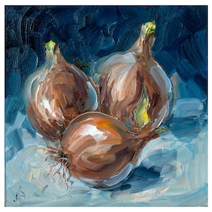 Onion Painting Original art, Vegetable oil Painting, Kitchen Decor, Small Wall Art, Artwork by Bondareva Nataliia