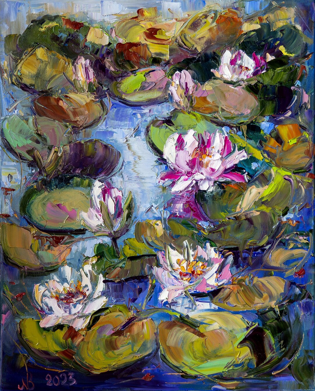 Oil Painting "lotus Flower": Water Lilies on Canvas Impasto Painting - Etsy