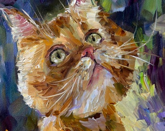 Portrait ginger cat painting, Original art, Orange Tabby Cat Art, Small oil painting, Gift for kids room decor, Gift for cat lovers