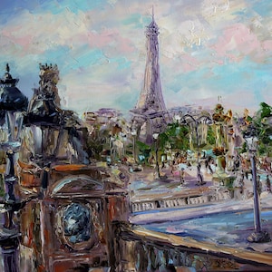 Paris paintings on canvas, Original art, Eiffel tower painting, Impressionist painting impasto, France wall decor, Gift for her