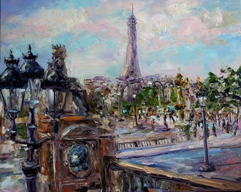 Dipinto della Torre Eiffel: dipinto a olio originale su tela