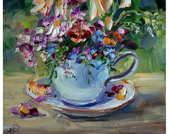Bloemschilderij originele bloemenkunst Impasto olieverfschilderij klein werk BoNatArt
