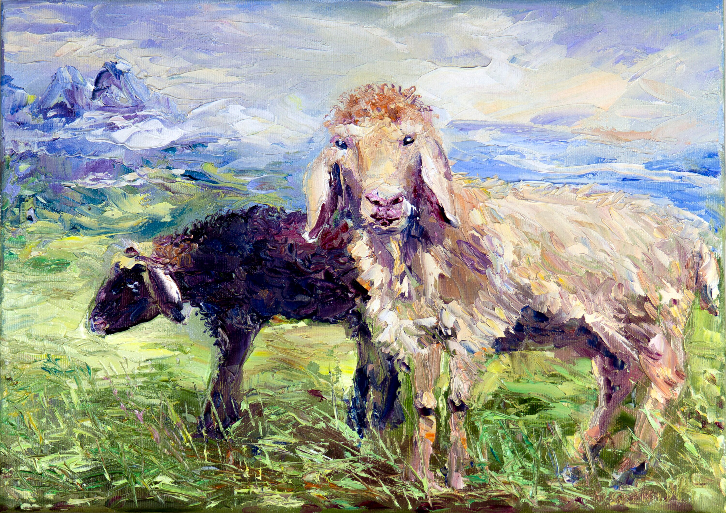 Lambs painting Original sheep wall art 10x14 Canvas painting Etsy