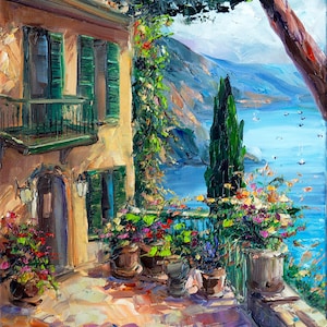 Original Art Italy Impasto Oil Painting on canvas Mediterranean Seascape Artwork by BoNatArt