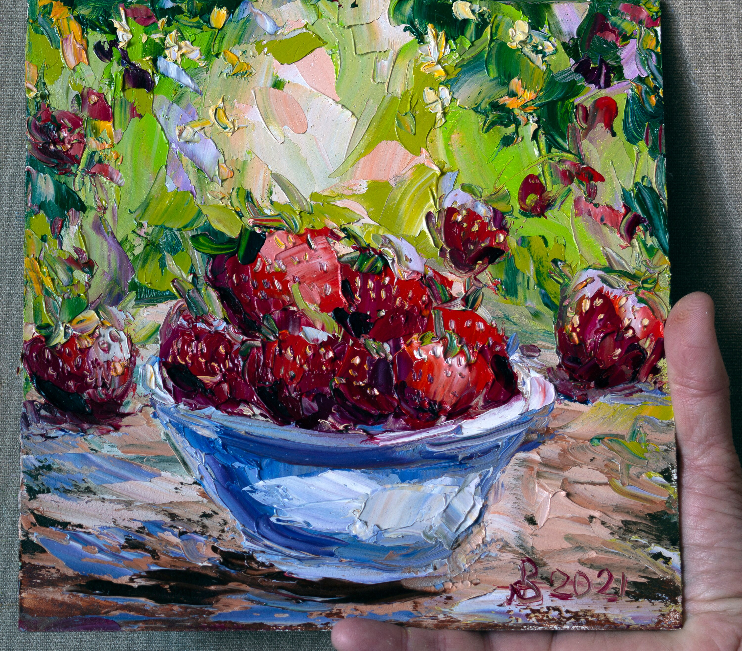 Erdbeere Malerei Original-Kunst rote Beere Malerei Küche | Etsy