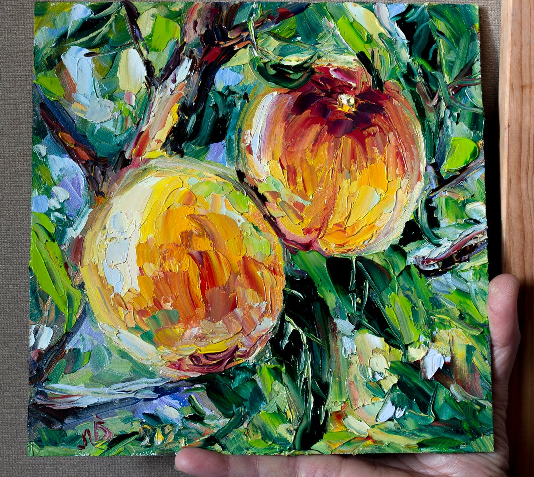 Peaches Painting Original Fruit Original Art Impressionist Etsy