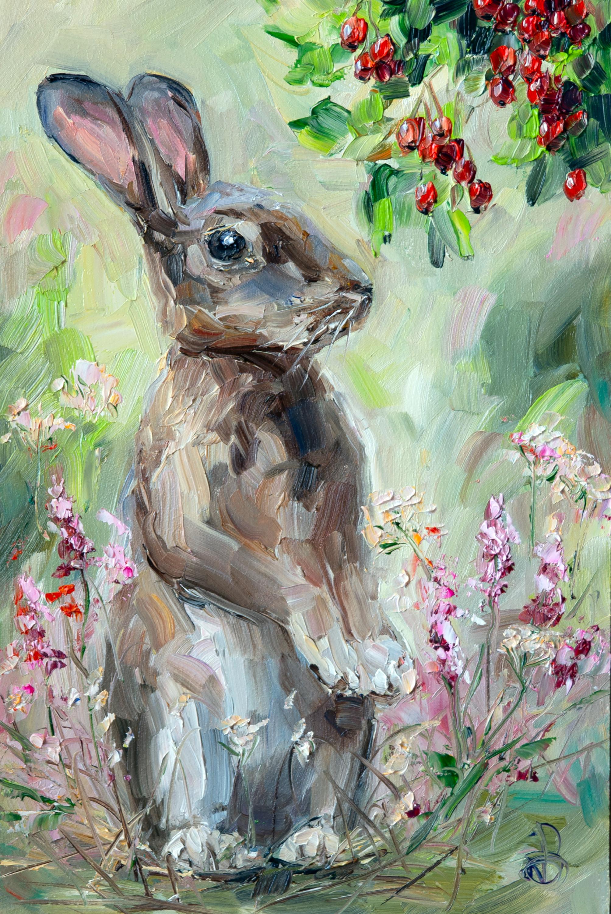 ウサギの油絵、抽象的な動物の肖像画、子供部屋の装飾 - Etsy 日本