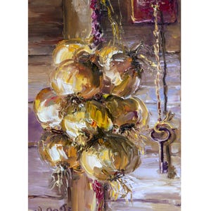 Onion Painting Original art, Vegetable oil Painting, Kitchen Decor, Small Wall Art, Artwork by Bondareva Nataliia