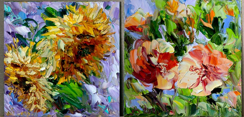Hibiscus small wall art 8x8 cute gift for mom Hibiscus painting Original art Gift for her Impasto flower painting