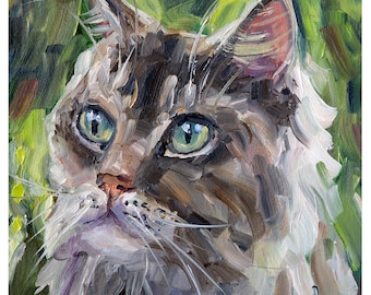 Getigerte Katze Portrait, Original Kunst, Geschenk für Katzen Liebhaber, Kleines Kunstwerk von BoNatArt