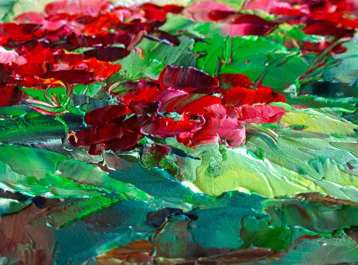 ゼラニウムの絵画、花、オリジナルアート、インパスト、油絵、小さな